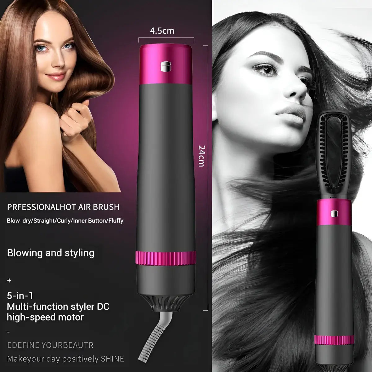 5-in-1 Hair Dryer Brush Hot Air Brush & Volumizer Styler Set Achieve Salon-Quality Hair at Home!