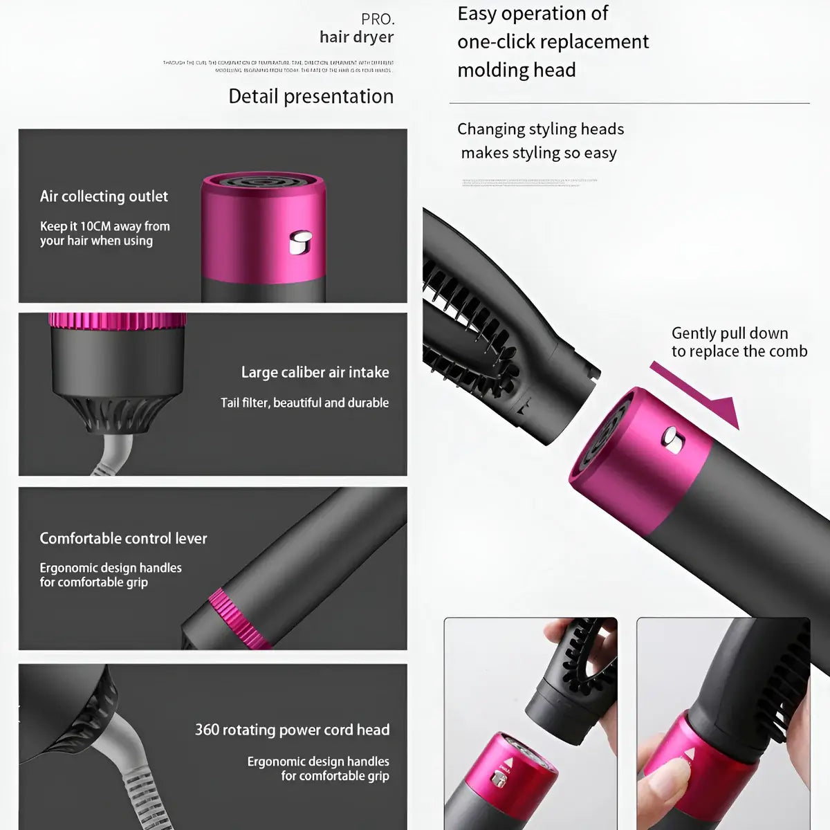 5-in-1 Hair Dryer Brush Hot Air Brush & Volumizer Styler Set Achieve Salon-Quality Hair at Home!