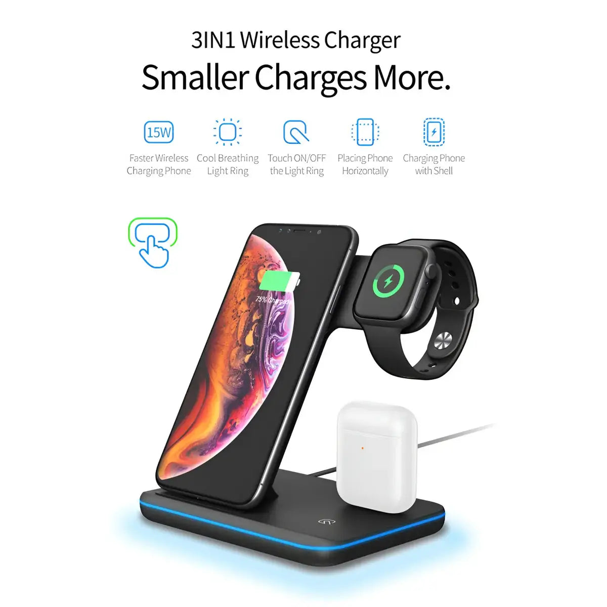 15W 3-in-1 Wireless Charger Stand